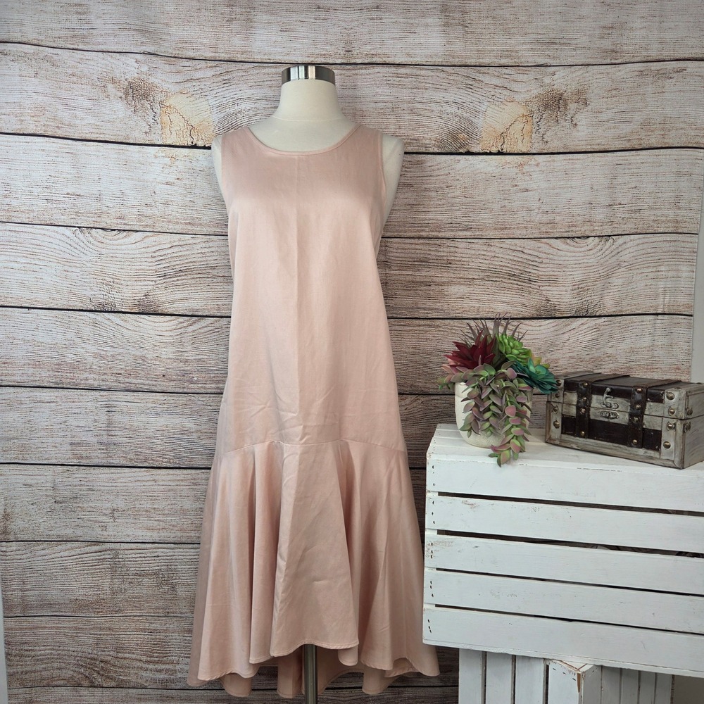 Maeve Anthropologie Rose Pink Dropped Waist Flounce Hem Midi Dress Size M NEW